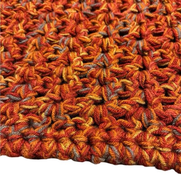Vintage Handmade Crocheted Granny rectangle Throw Blanket Retro Orange 71” x 44” - Picture 3 of 5